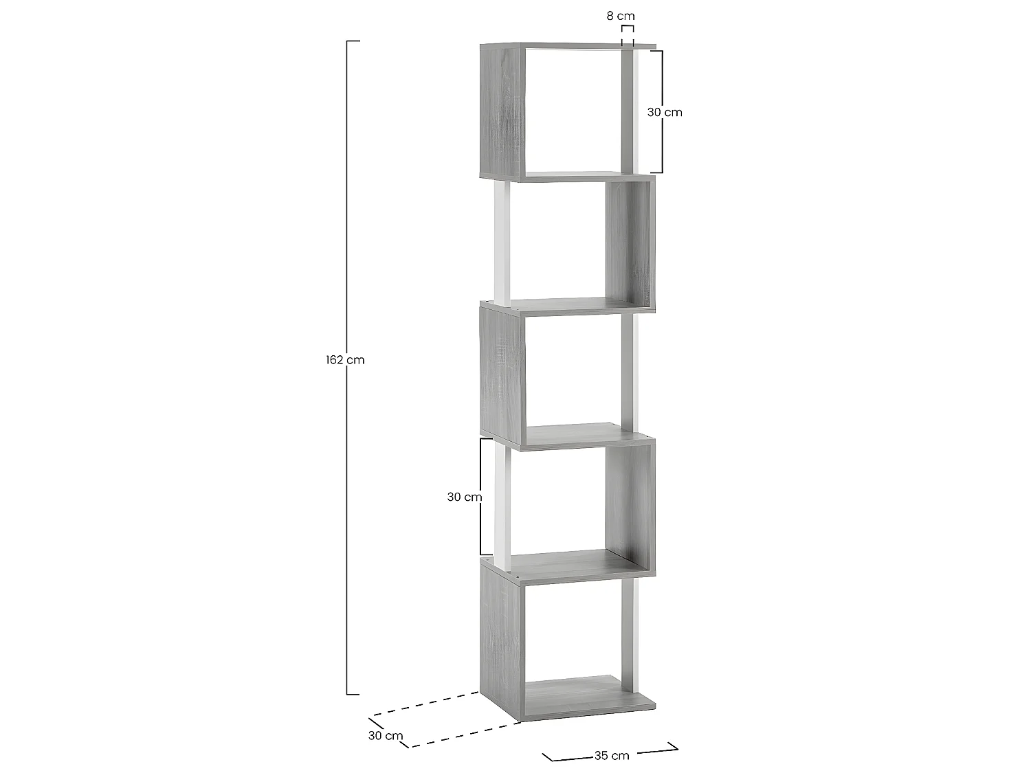 Maldivas boekenkast 5 vakken kleur Eiken/Wit