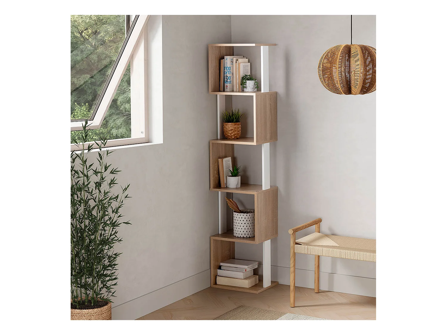 Estantería Maldivas 5 huecos color Roble/Blanco