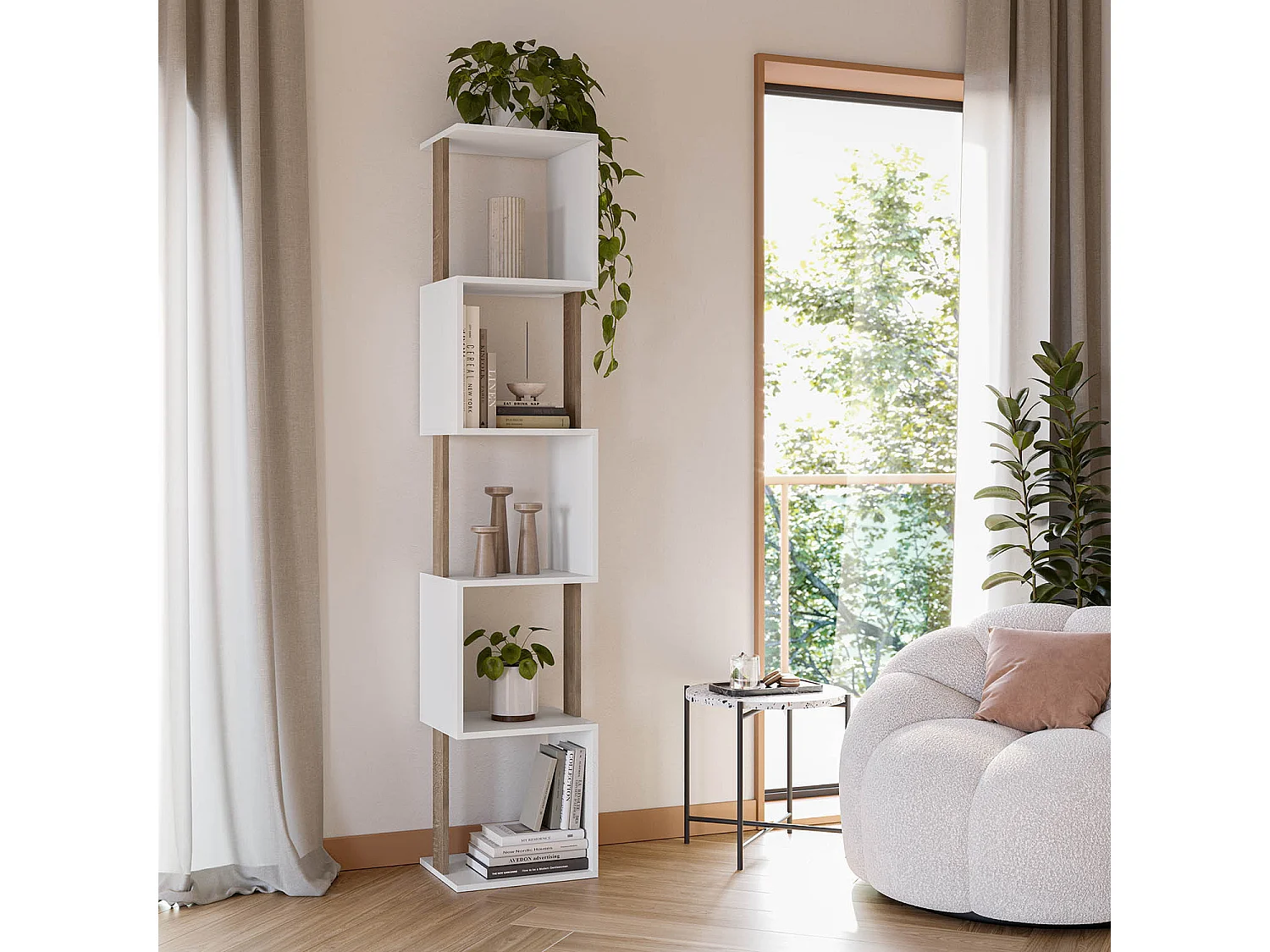 Etagère Maldivas 5 trous couleur blanc/chêne