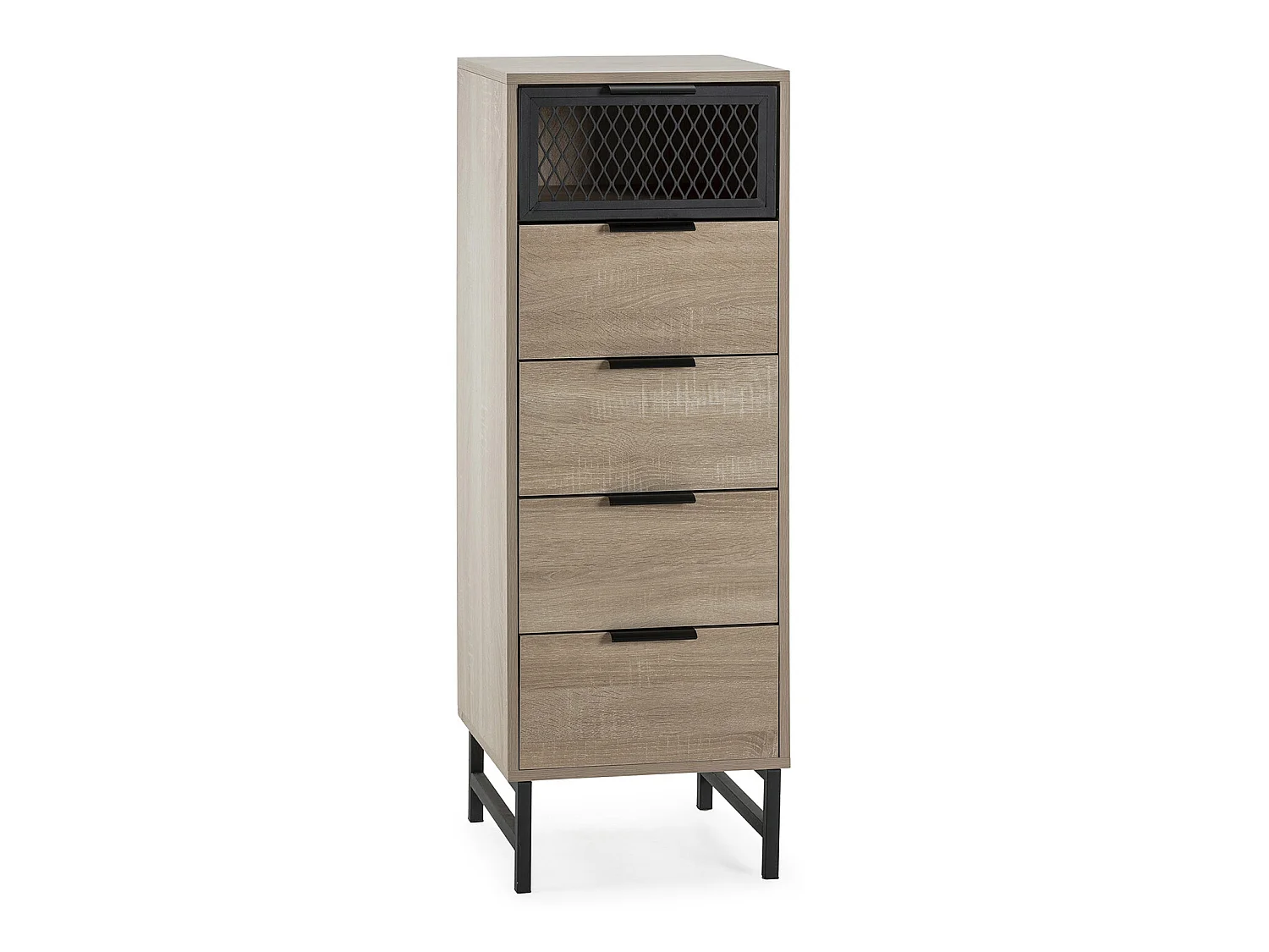 Commode haute Hera 4 tiroirs 1 porte coloris bois
