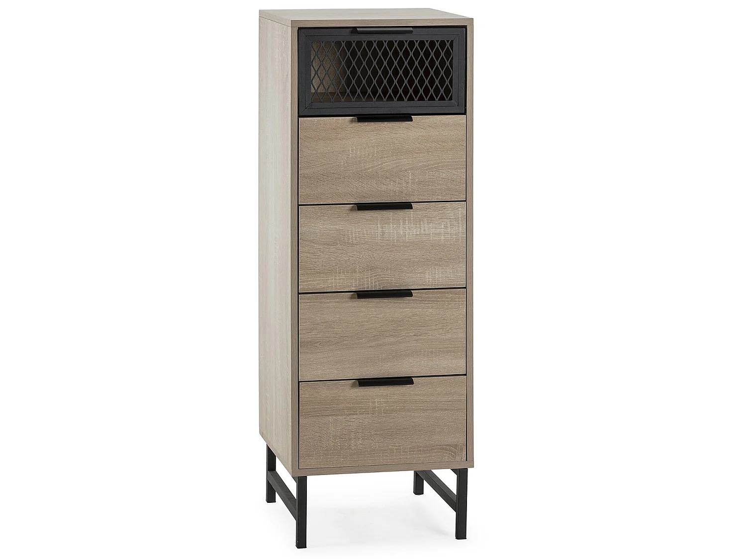 Commode haute Hera 4 tiroirs 1 porte coloris bois