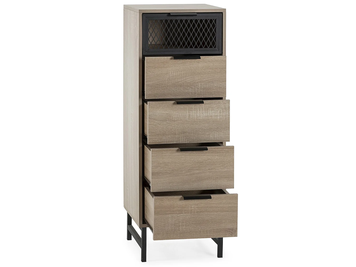 Commode haute Hera 4 tiroirs 1 porte coloris bois