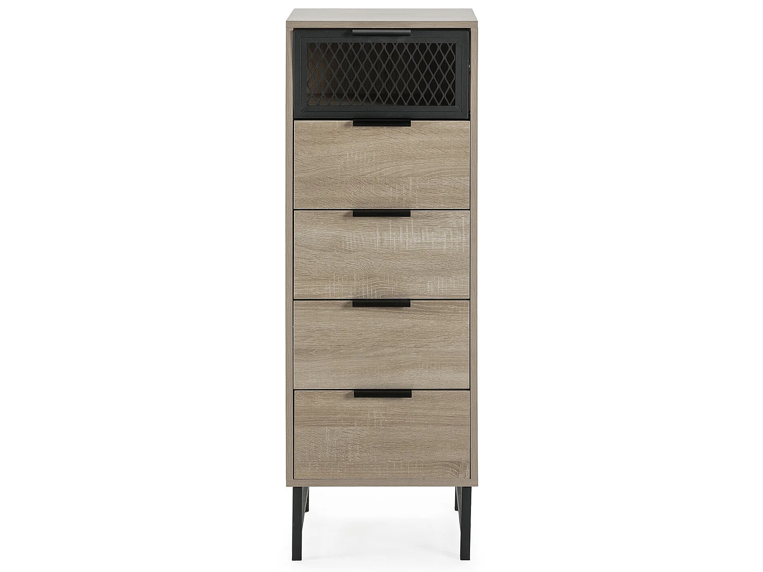 Commode haute Hera 4 tiroirs 1 porte coloris bois