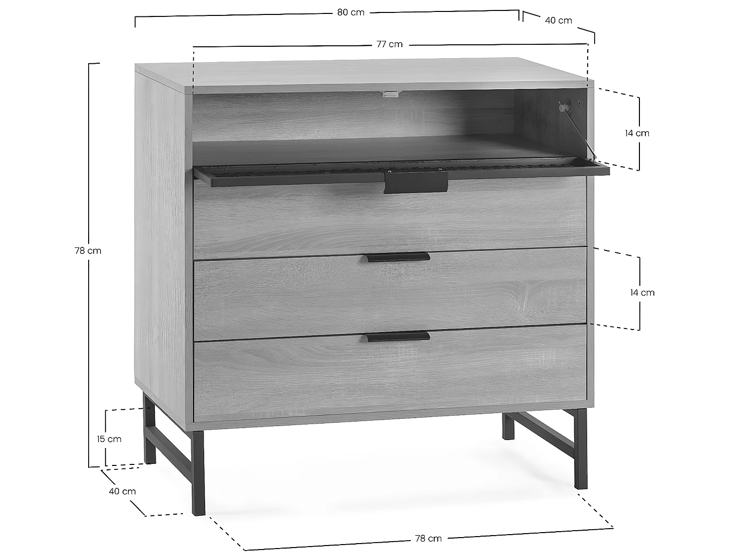 Commode de nuit Hera 3 tiroirs 1 porte coloris bois