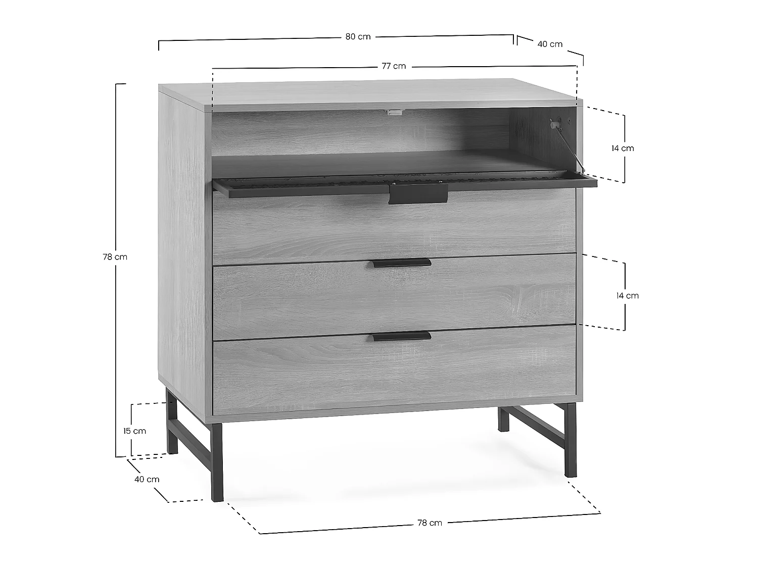 Kommode Hera 3 Schubladen holzfarben