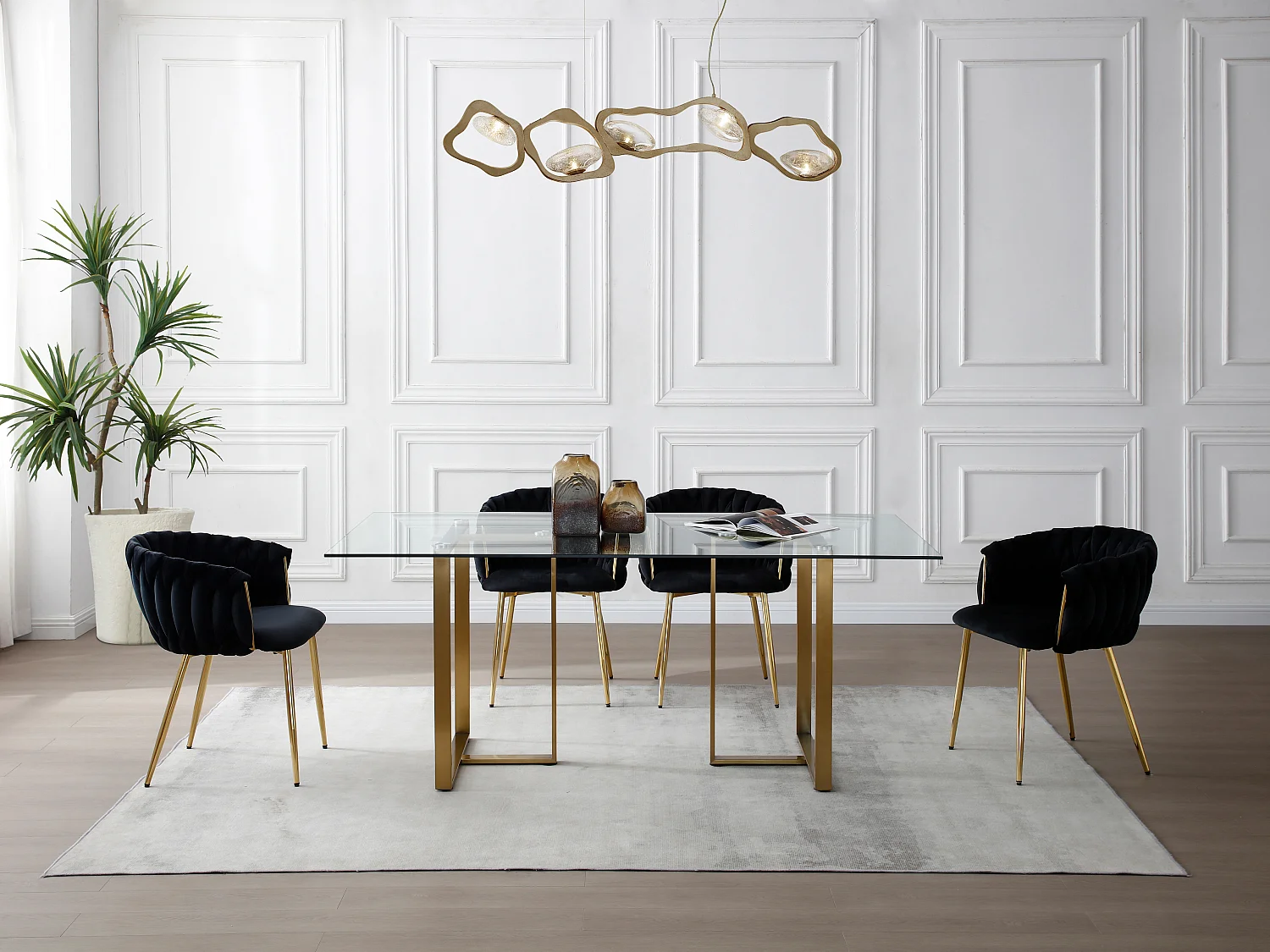 Table à manger 6 personnes en verre trempé et acier inoxydable - Transparent et doré - NILESA II de Pascal Morabito