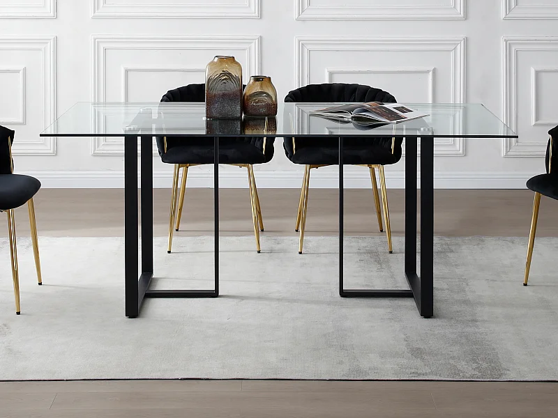 Esstisch für 6 Personen - Sicherheitsglas & Edelstahl - Transparent & Schwarz - NILESA II von Pascal Morabito