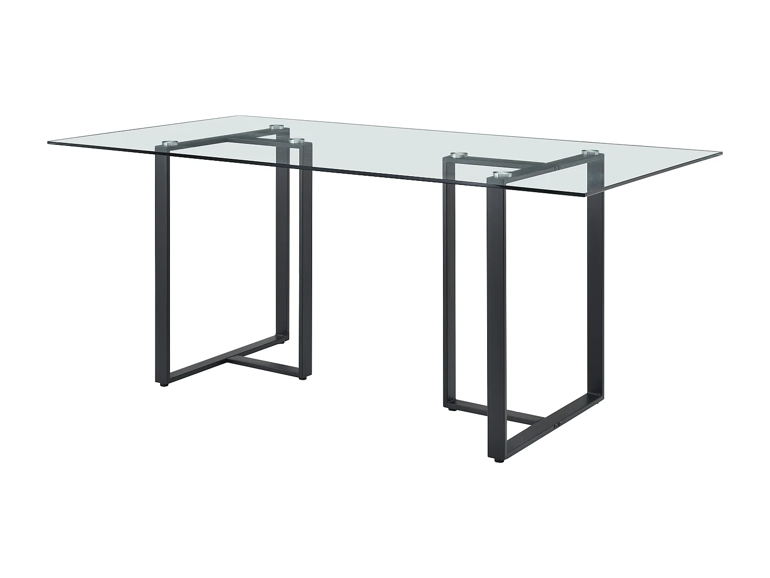 Eettafel 6 personen in gehard glas en roestvrij staal - Transparant en zwart - NILESA