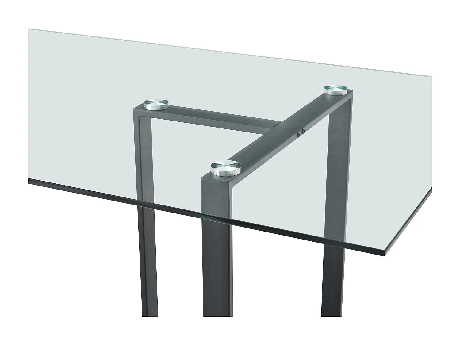 Eettafel 6 personen in gehard glas en roestvrij staal - Transparant en zwart - NILESA