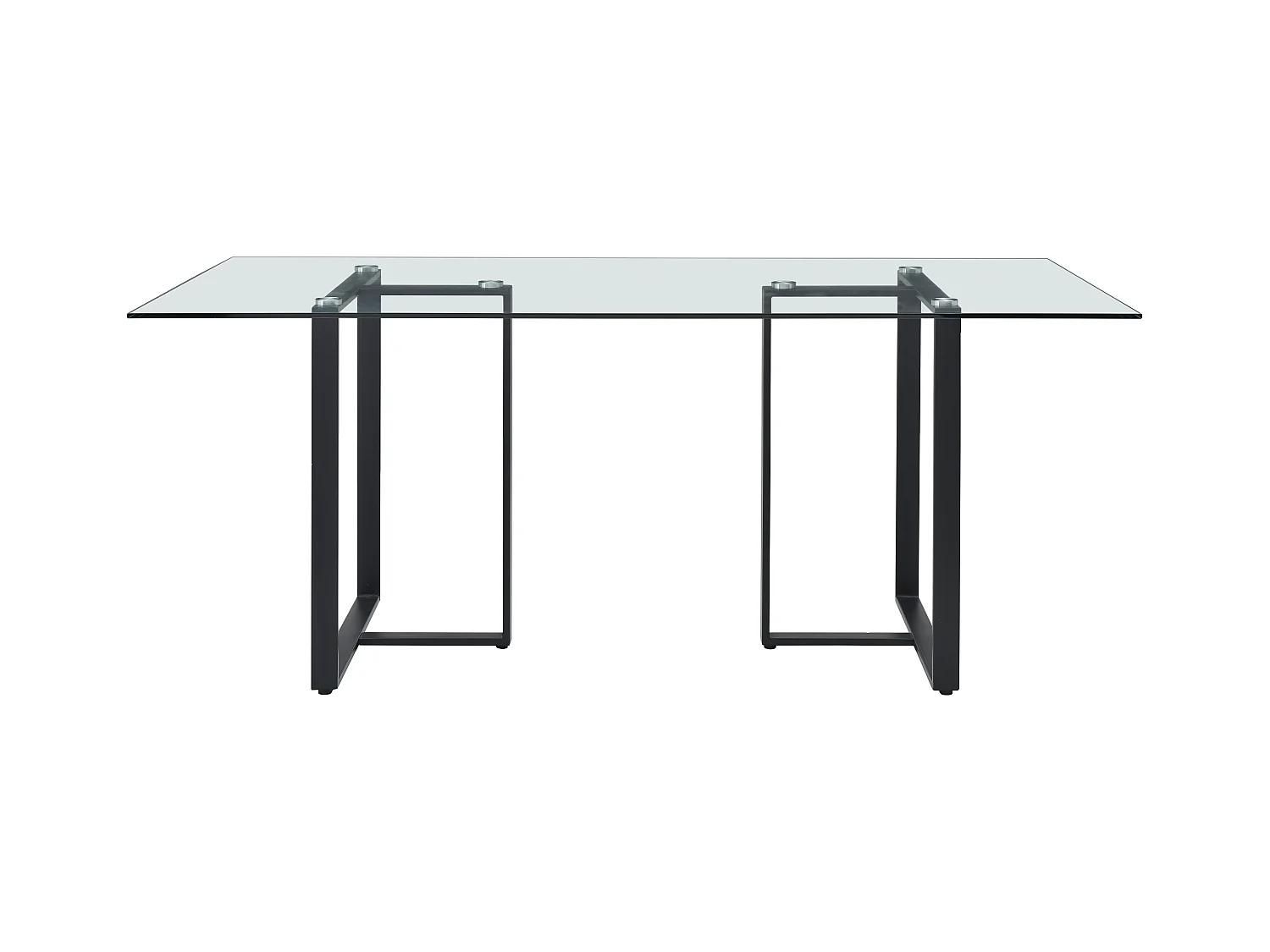 Mesa de comedor 6 comensales de vidrio templado y acero inoxidable - Transparente y negro - NILESA