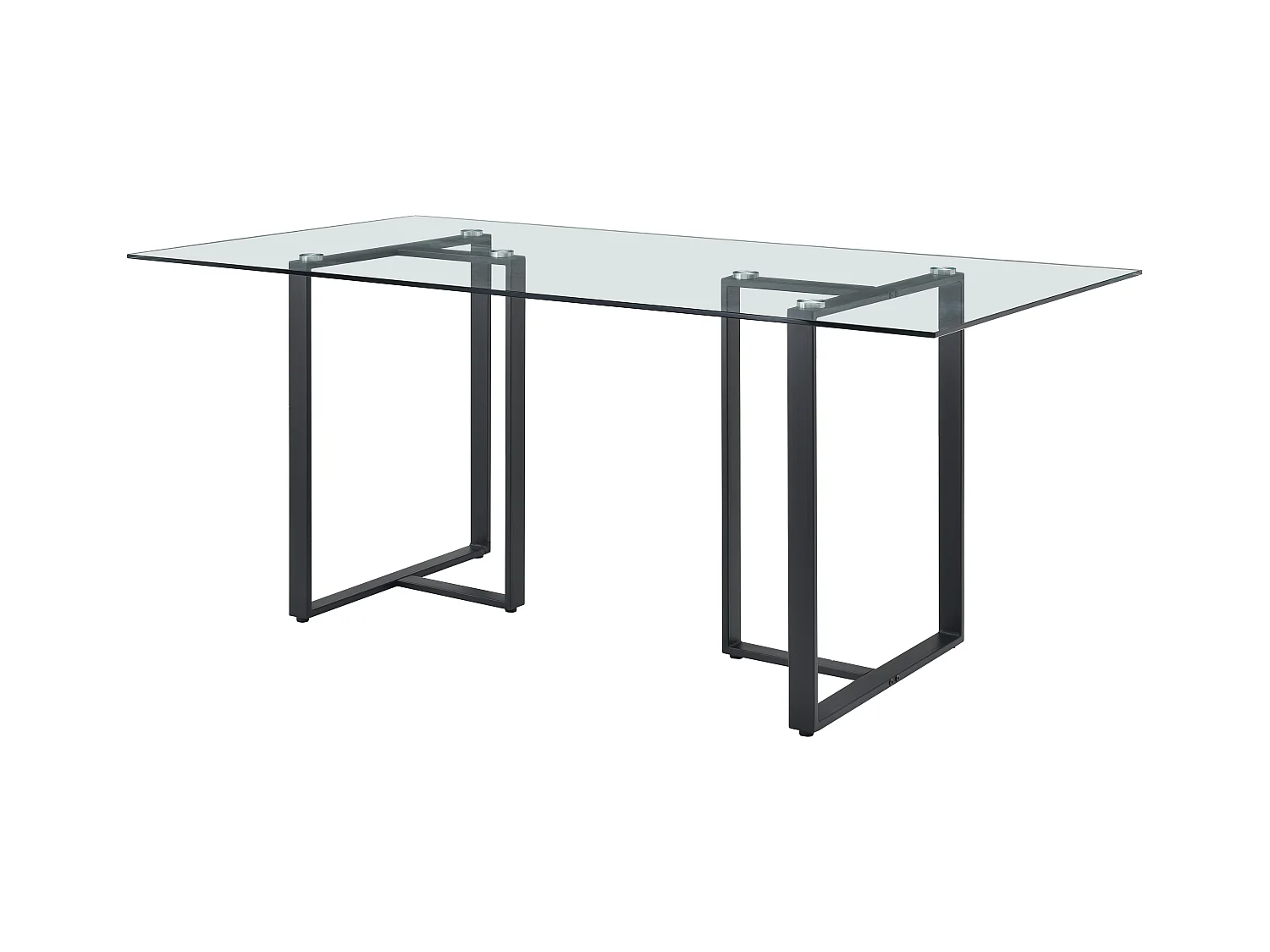 Mesa de comedor 6 comensales de vidrio templado y acero inoxidable - Transparente y negro - NILESA