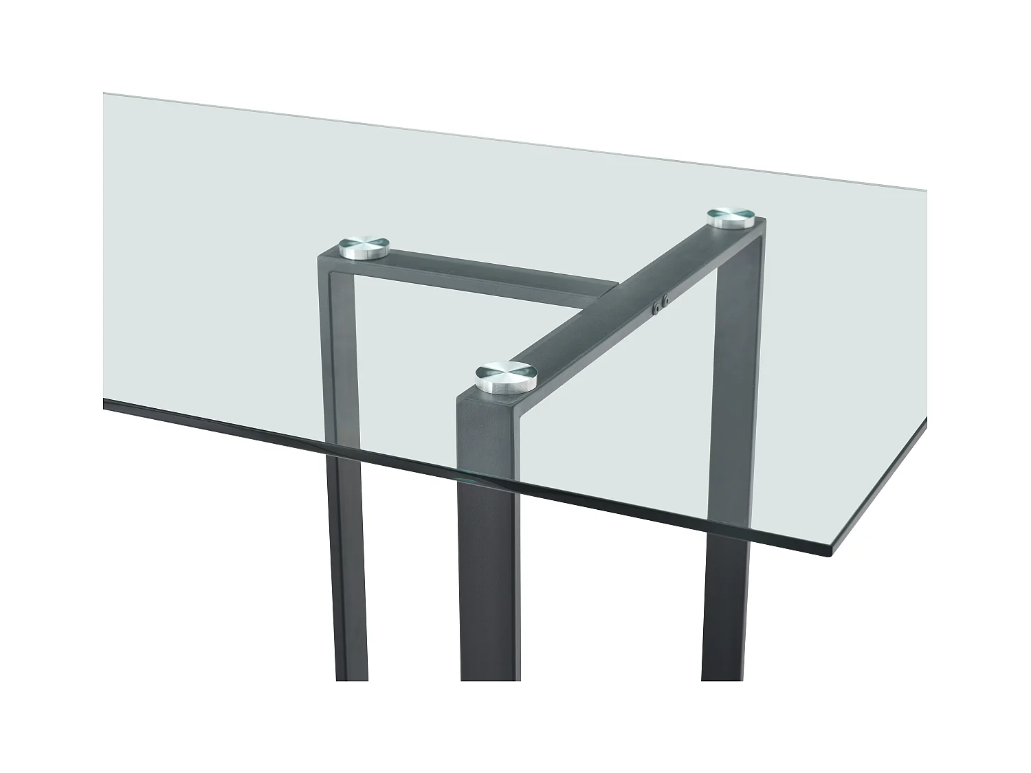 Mesa de comedor 6 comensales de vidrio templado y acero inoxidable - Transparente y negro - NILESA