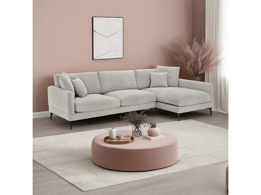 Canapé d'angle droite Maggie - 3 places - Tissu - Gris