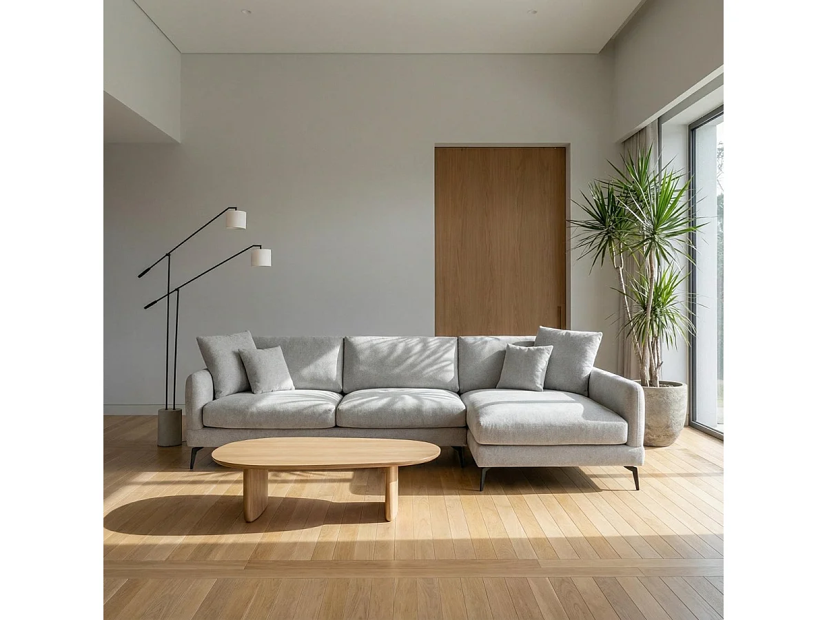 Canapé d'angle droite Maggie - 3 places - Tissu - Gris