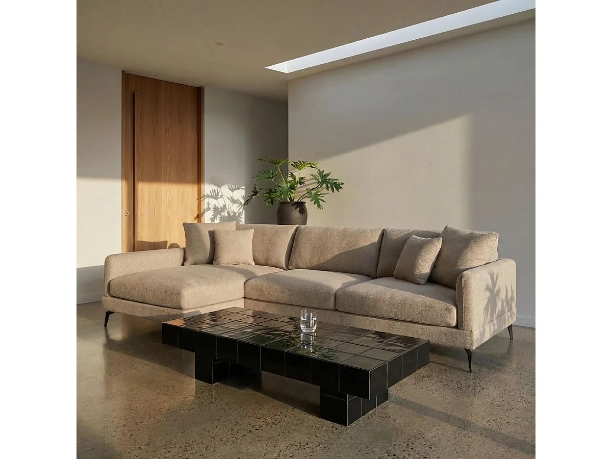 Canapé d'angle gauche Maggie - 3 places - Tissu - Beige