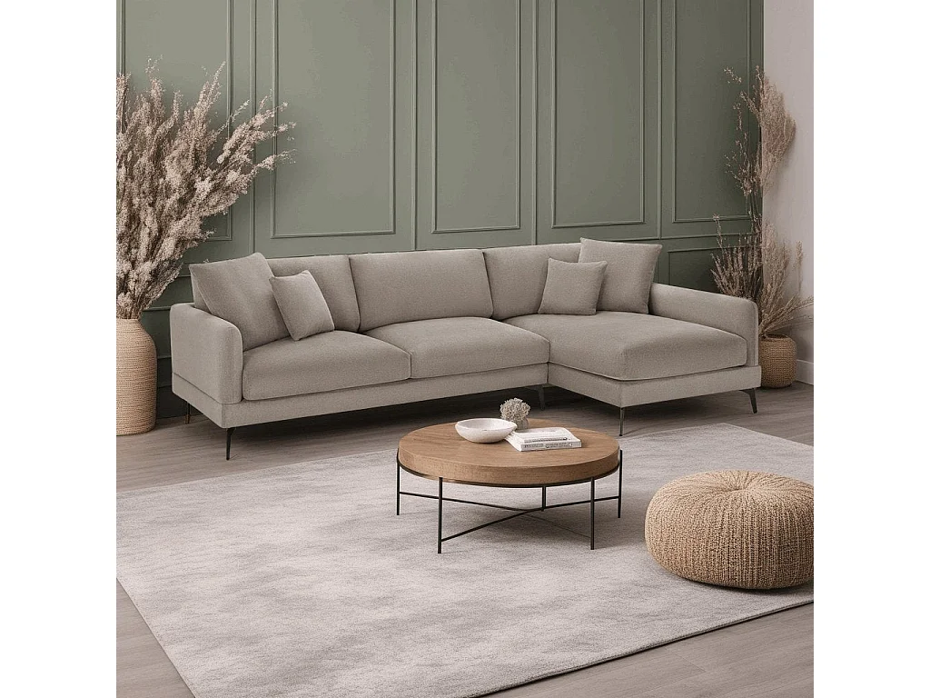 Canapé d'angle droite Maggie - 3 places - Tissu - Beige