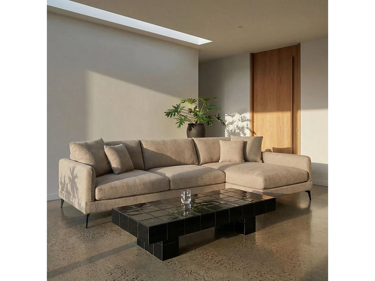 Canapé d'angle droite Maggie - 3 places - Tissu - Beige