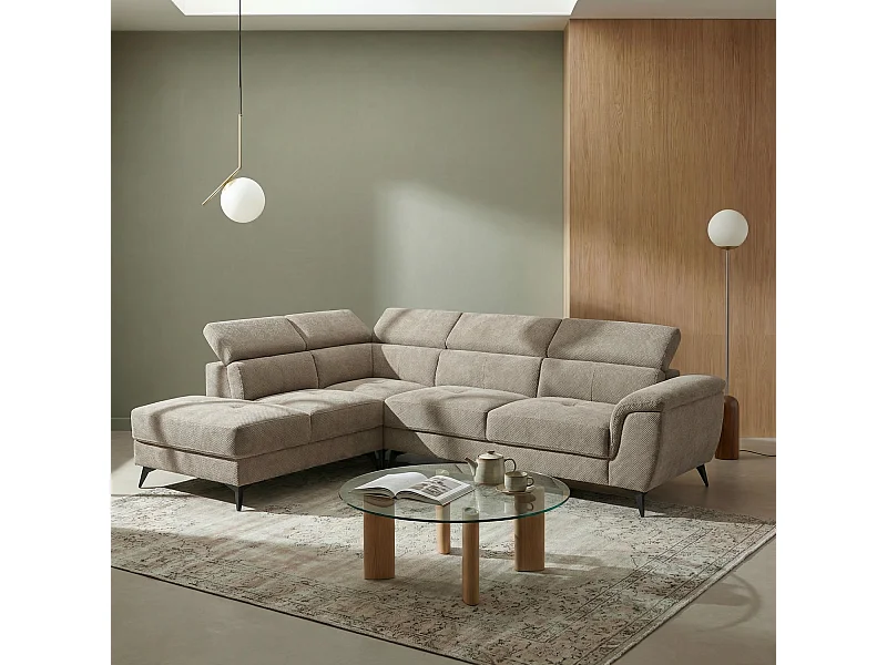 Hoekbank met hoek links 5 zitplaatsen Betis van stof - beige