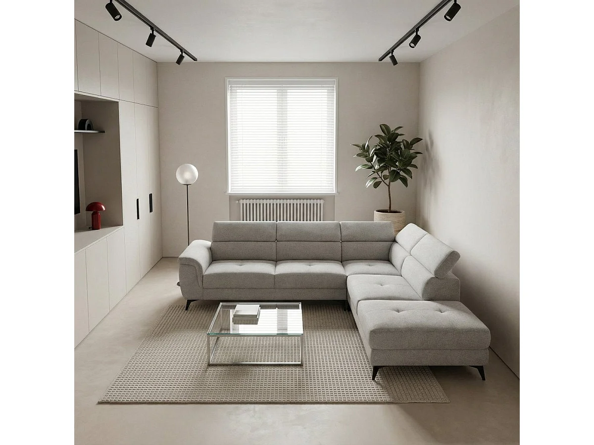 Hoekbank met hoek rechts 5 zitplaatsen Betis van stof - grijs