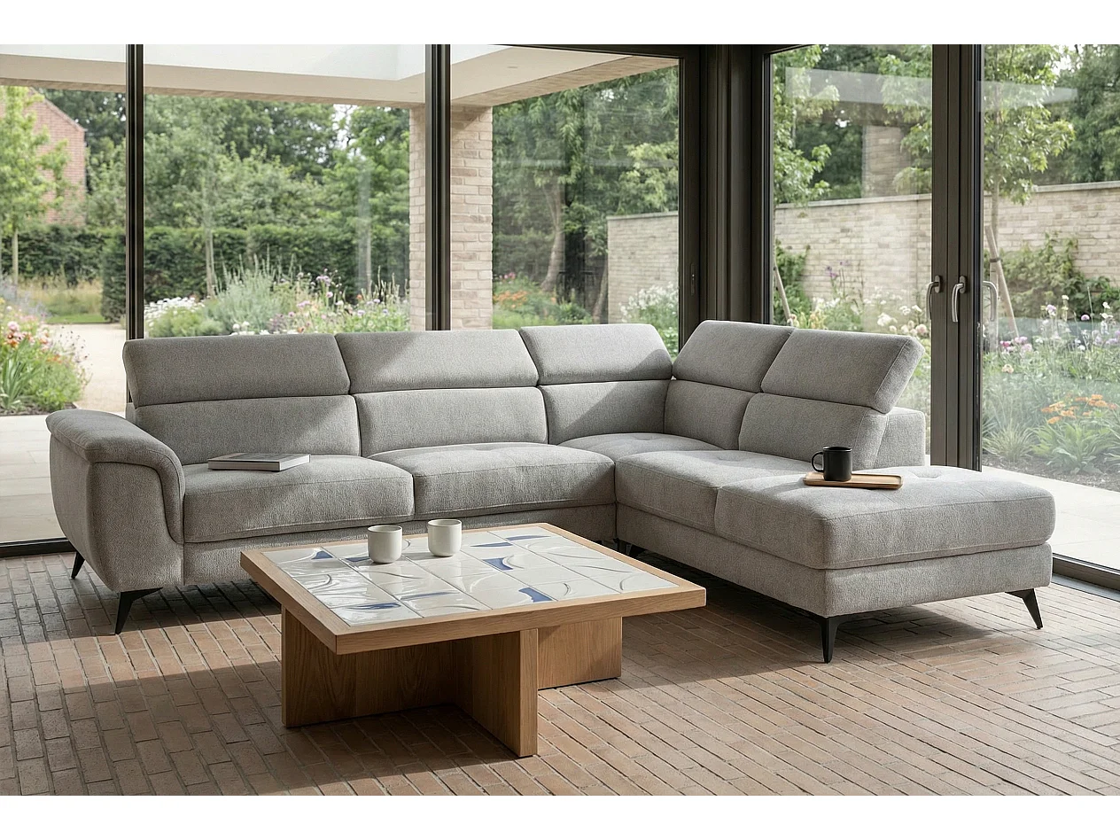 Canapé d'angle droite Betis - 5 places - Tissu - Gris