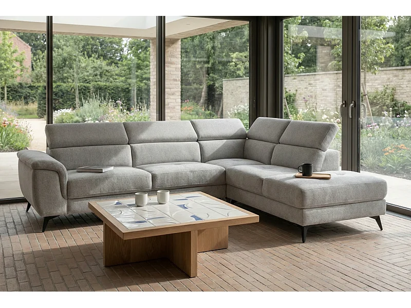 Hoekbank met hoek rechts 5 zitplaatsen Betis van stof - grijs