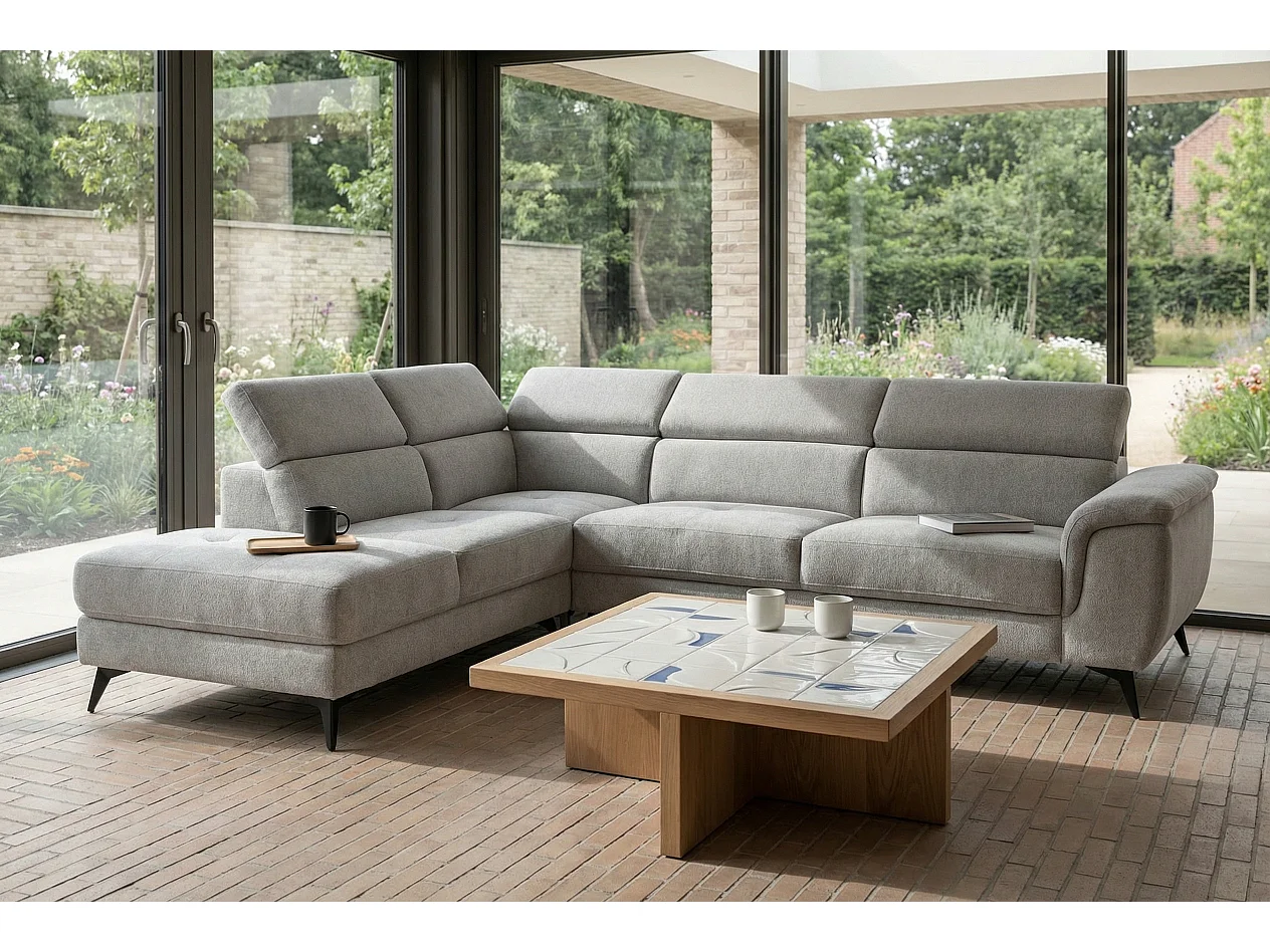 Canapé d'angle gauche Betis - 5 places - Tissu - Gris