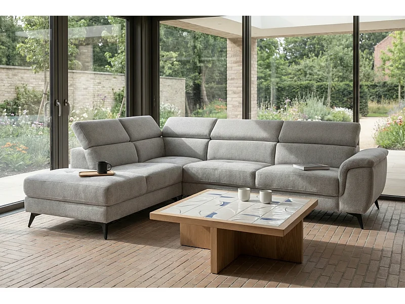 Hoekbank met hoek links 5 zitplaatsen Betis van stof - grijs