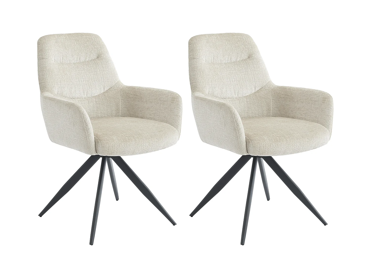 Set van 2 stoelen met armleuningen in textuurstof en zwart metaal - Crème - JENANE