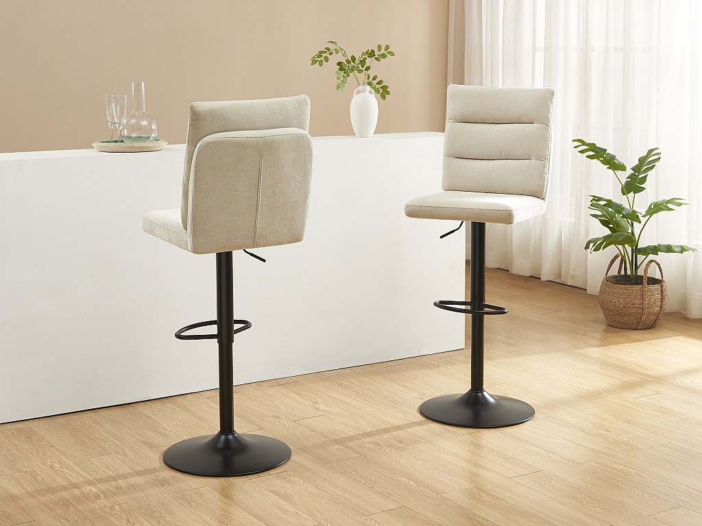 Barhocker 2er-Set - Stoff & schwarzes Metall - Höhenverstellbar - Beige - NORIEL