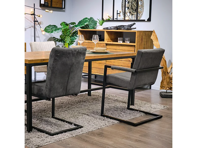 Chaise en microfibre gris anthracite et pieds luge métal noir - GIGI