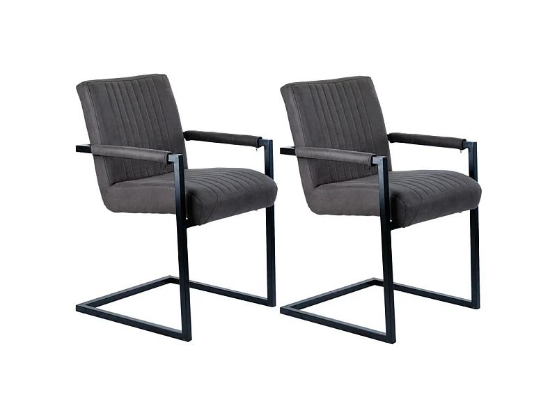 Lot 2 chaises en microfibre gris anthracite et pieds luge métal - GIGI