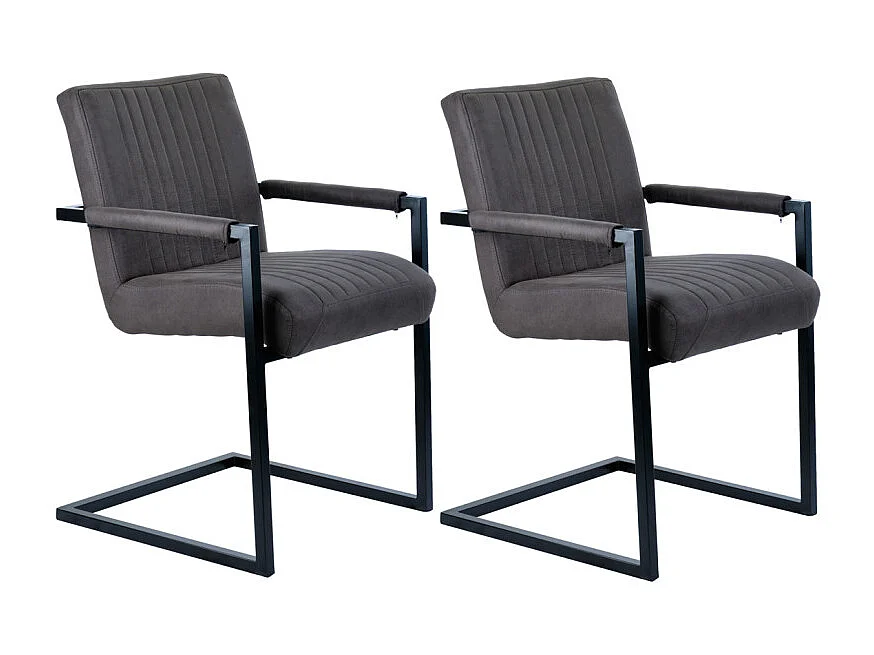 Lot 2 chaises en microfibre gris anthracite et pieds luge métal - GIGI