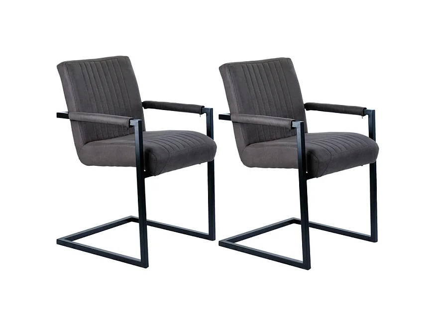 Lot 2 chaises en microfibre gris anthracite et pieds luge métal - GIGI