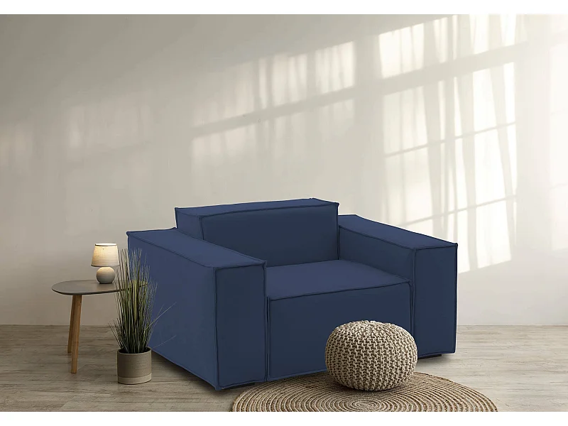 Fauteuil Dbrogn, Fauteuil de salon, 100% Made in Italy, Fauteuil relaxant en tissu rembourré, 160x95h70 cm, Bleu