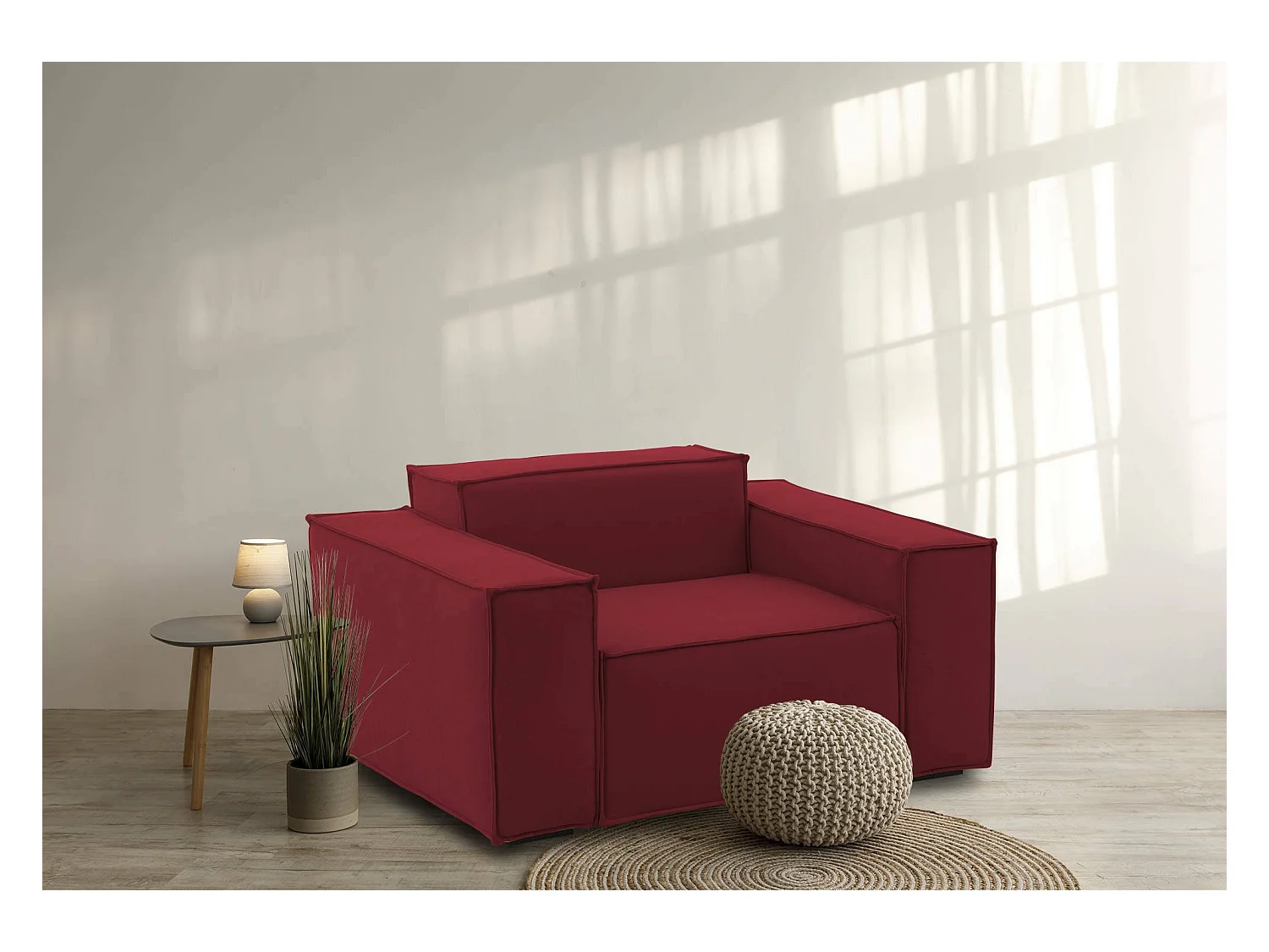Fauteuil Dciurri, Fauteuil de salon, 100% Made in Italy, Fauteuil relaxant en tissu rembourré, 140x95h70 cm, Rouge