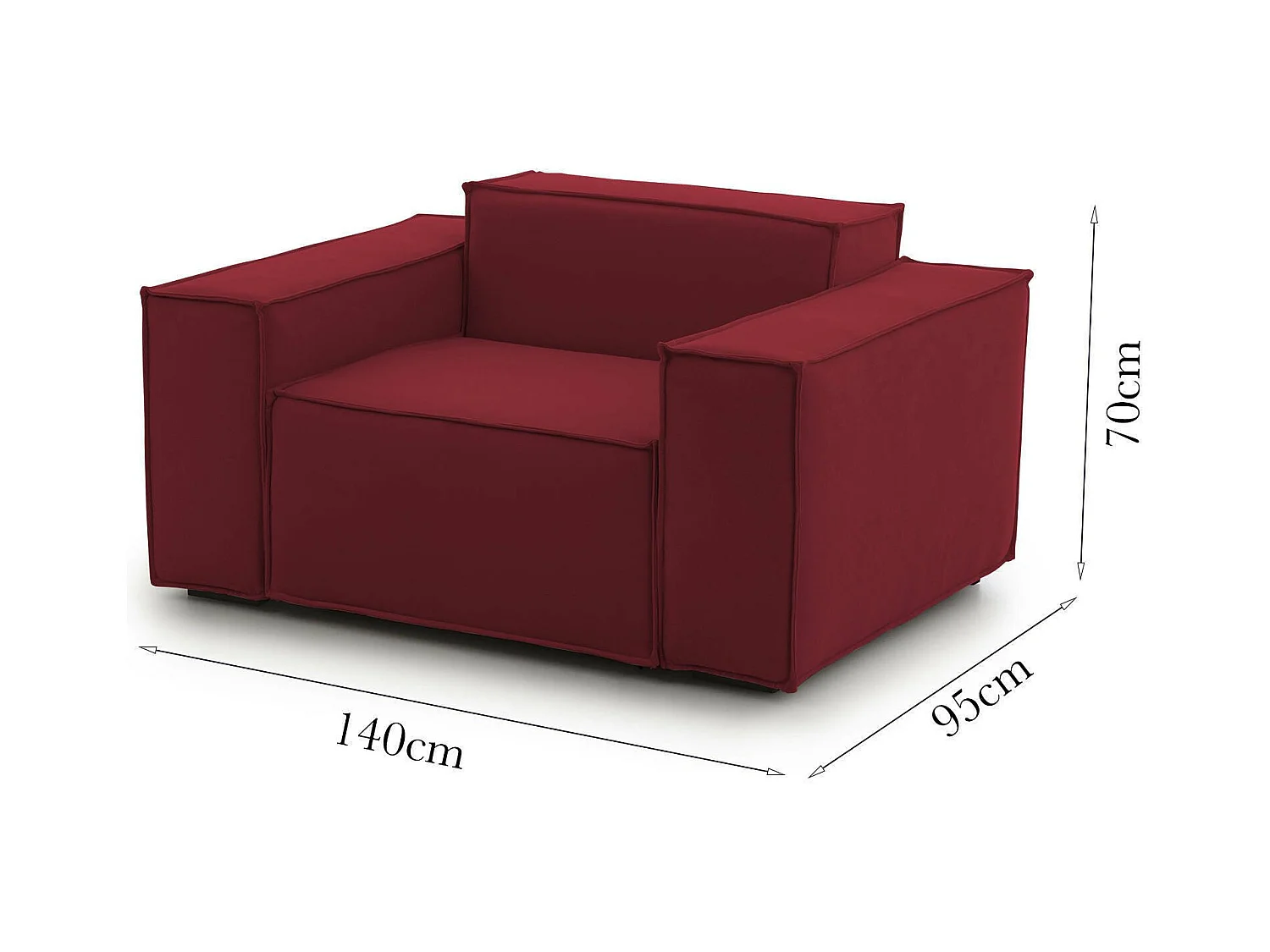 Fauteuil Dciurri, Fauteuil de salon, 100% Made in Italy, Fauteuil relaxant en tissu rembourré, 140x95h70 cm, Rouge