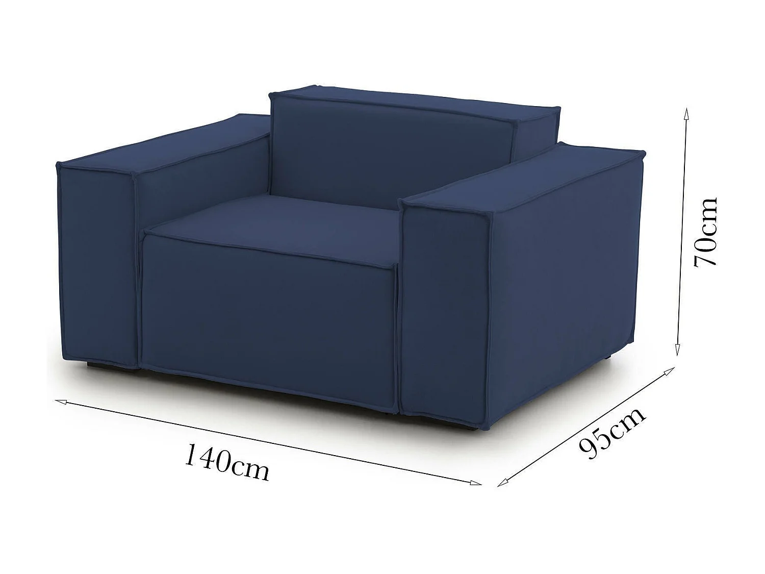 Fauteuil Emanuela, Fauteuil de salon, 100% Made in Italy, Fauteuil relaxant en tissu rembourré, 140x95h70 cm, Bleu