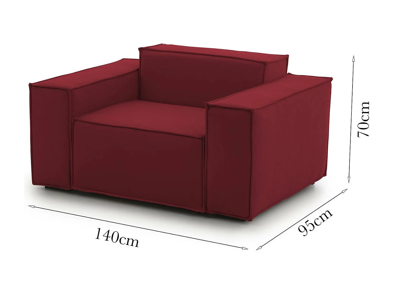 Fauteuil Emanuela, Fauteuil de salon, 100% Made in Italy, Fauteuil relaxant en tissu rembourré, 140x95h70 cm, Rouge