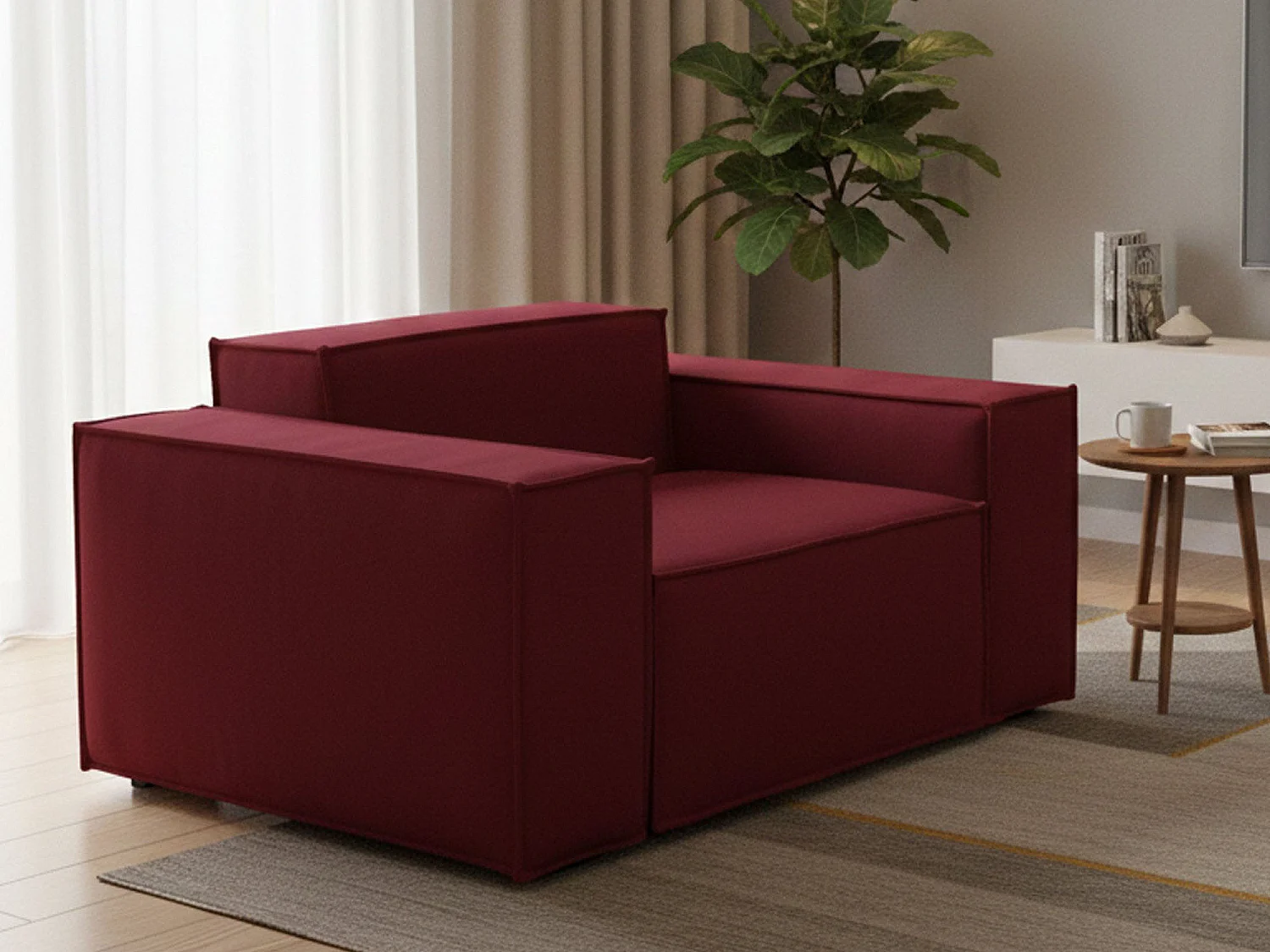 Fauteuil Emanuela, Fauteuil de salon, 100% Made in Italy, Fauteuil relaxant en tissu rembourré, 140x95h70 cm, Rouge