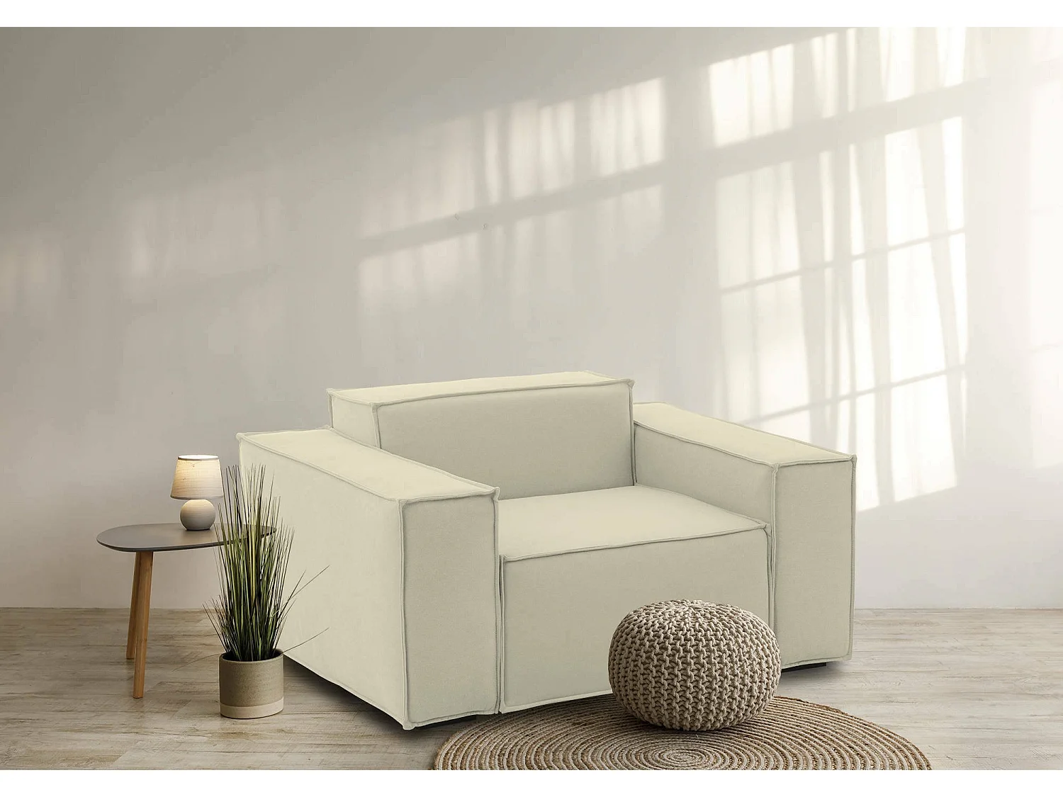 Fauteuil Dciurri, Fauteuil de salon, 100% Made in Italy, Fauteuil relaxant en tissu rembourré, 140x95h70 cm, Beige