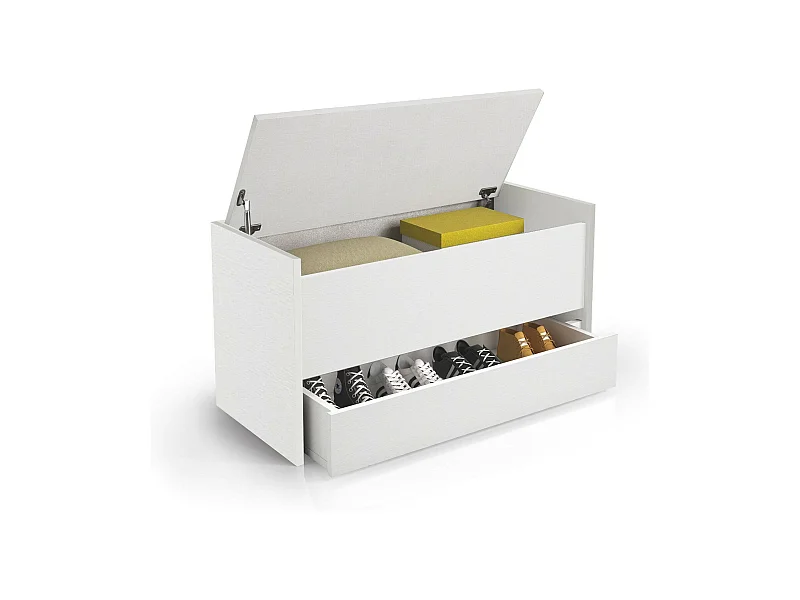 Commode Lantana, Meuble d'entrée moderne avec étagère à chaussures, Coffre avec deux conteneurs, 100% Made in Italy, 90x40h46 cm, Blanc