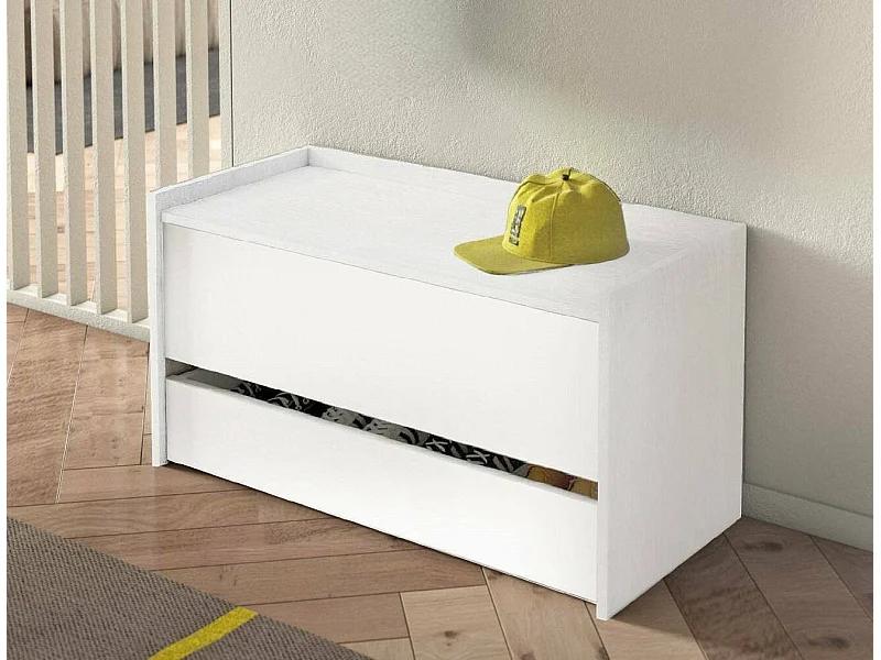 Commode Lantana, Meuble d'entrée moderne avec étagère à chauure, Coffre avec deux conteneur, 100% Made in Italy, 90x40h46 cm, Blanc