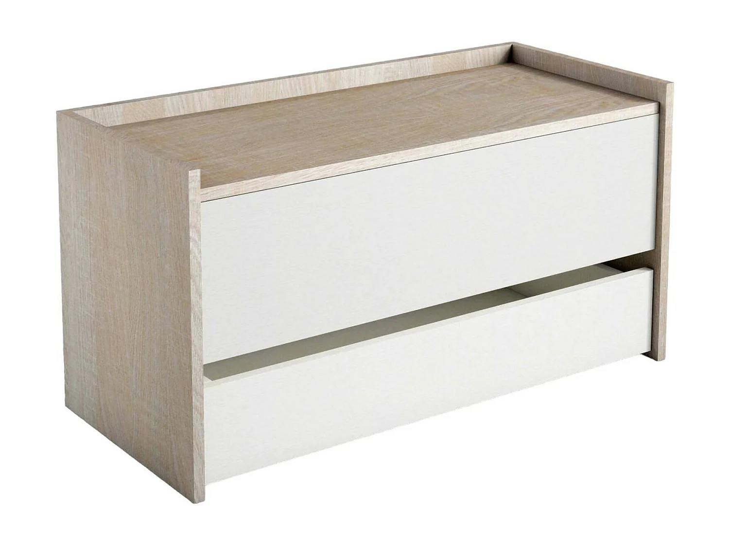 Dgaiard-kist, Modern entreemeubilair met schoenenrek, Kofferbak met twee containers, 100% Made in Italy, 90x40h46 cm, Wit en Eiken