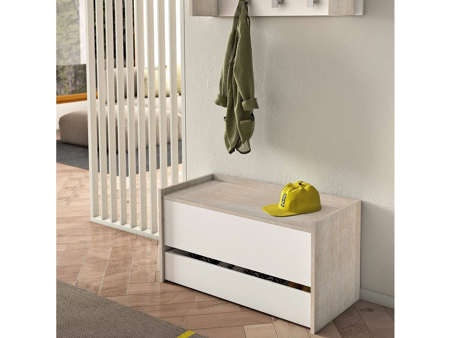 Cassapanca Sogno, Colore Struttura Marrone Made in Italy, 40x90x46h cm Bianco Rovere