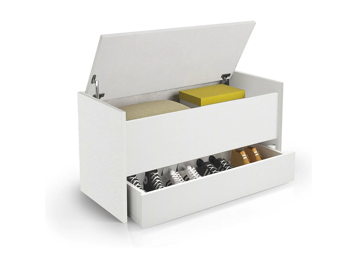 Commode Dgaiard, Meuble d'entrée moderne avec étagère à chaussures, Coffre avec deux conteneurs, 100% Made in Italy, 90x40h46 cm, Blanc