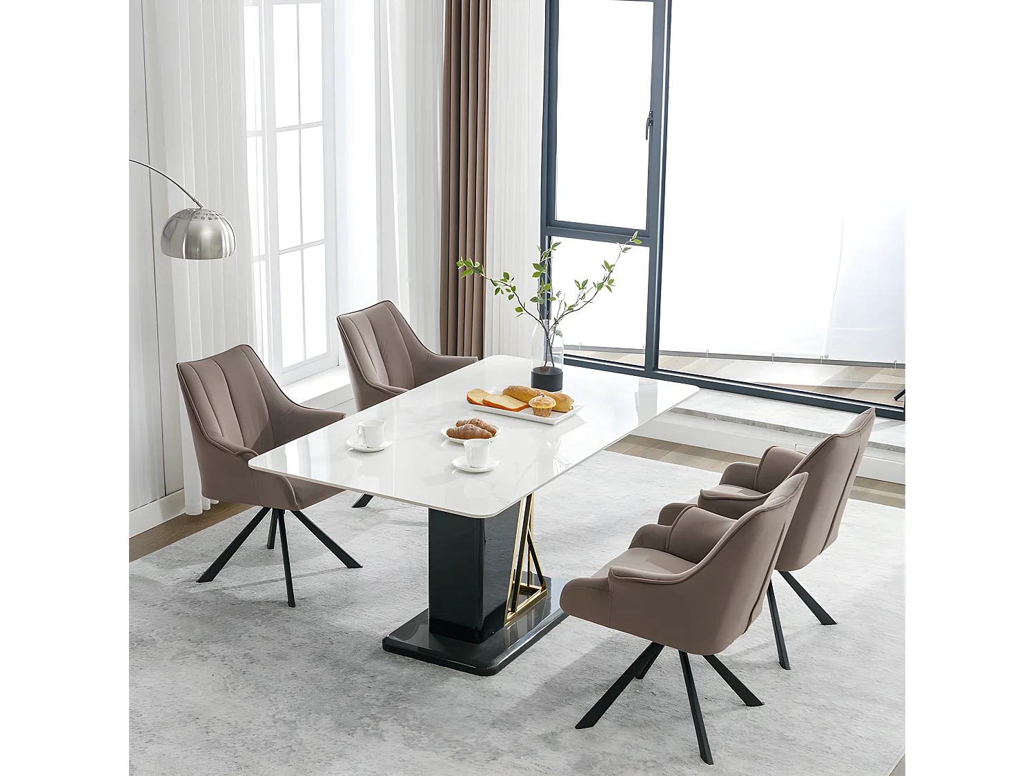 Lot de 4 Chaises en patchwork de velours - pieds en métal - Taupe