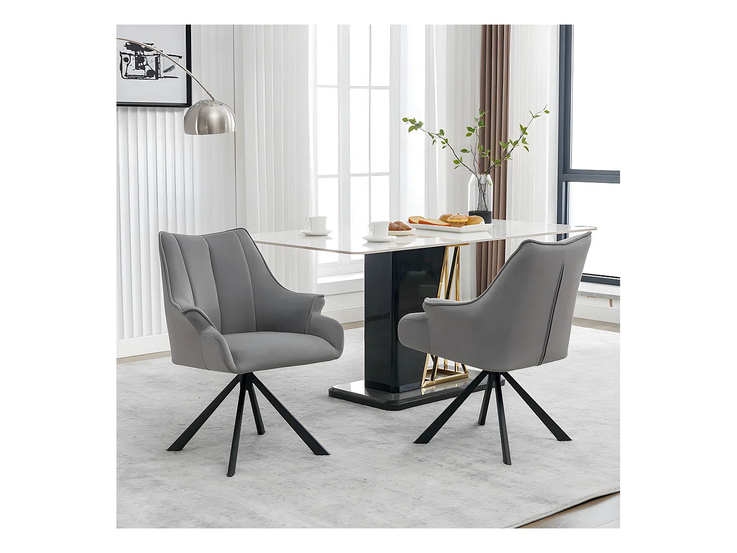 Lot de 2 Chaises en patchwork de velours - pieds en métal - Gris