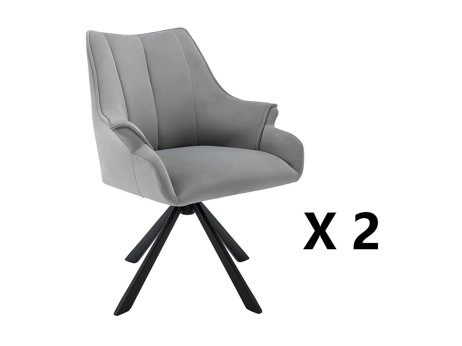 Stuhl 2er-Set aus Samt – Metallbeine – Grau