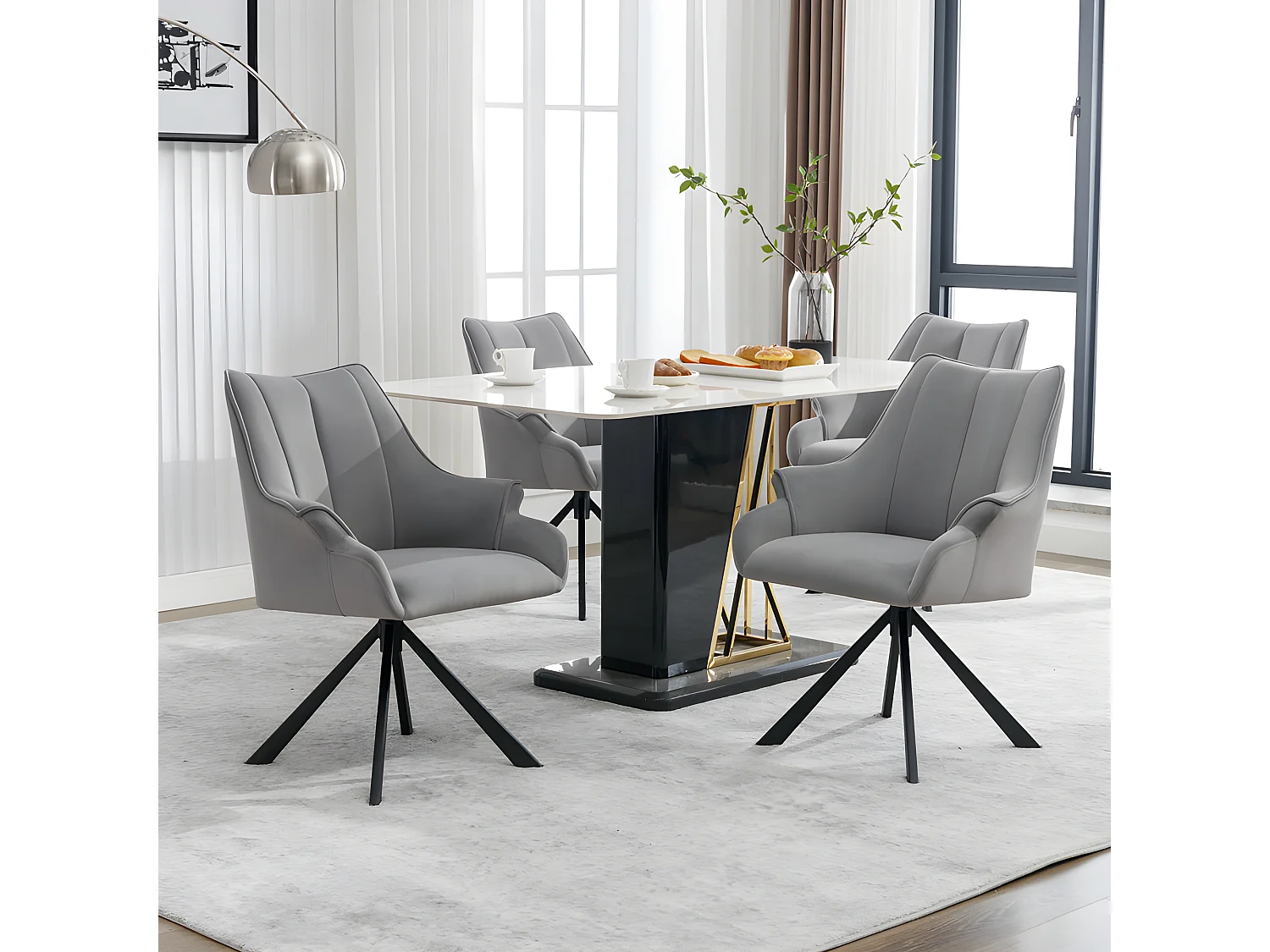 Set van 4 Velvet patchwork stoelen - metalen poten - Grijs