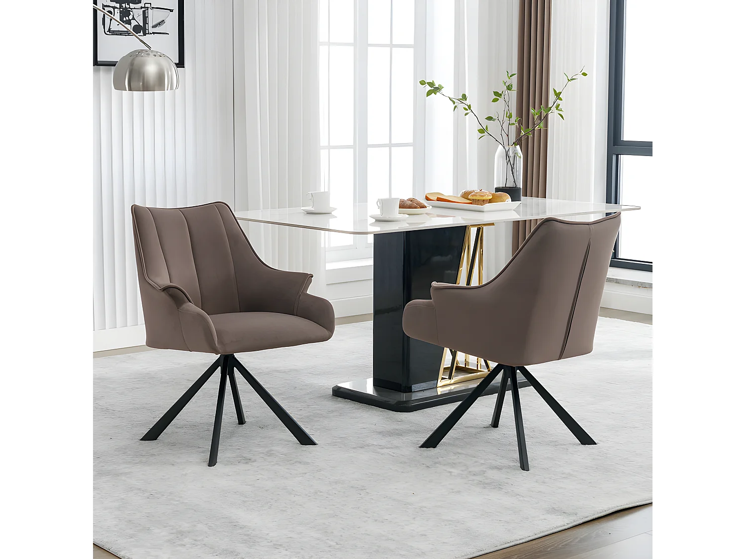 Set van 2 fluwelen patchwork stoelen - metalen poten - Taupe